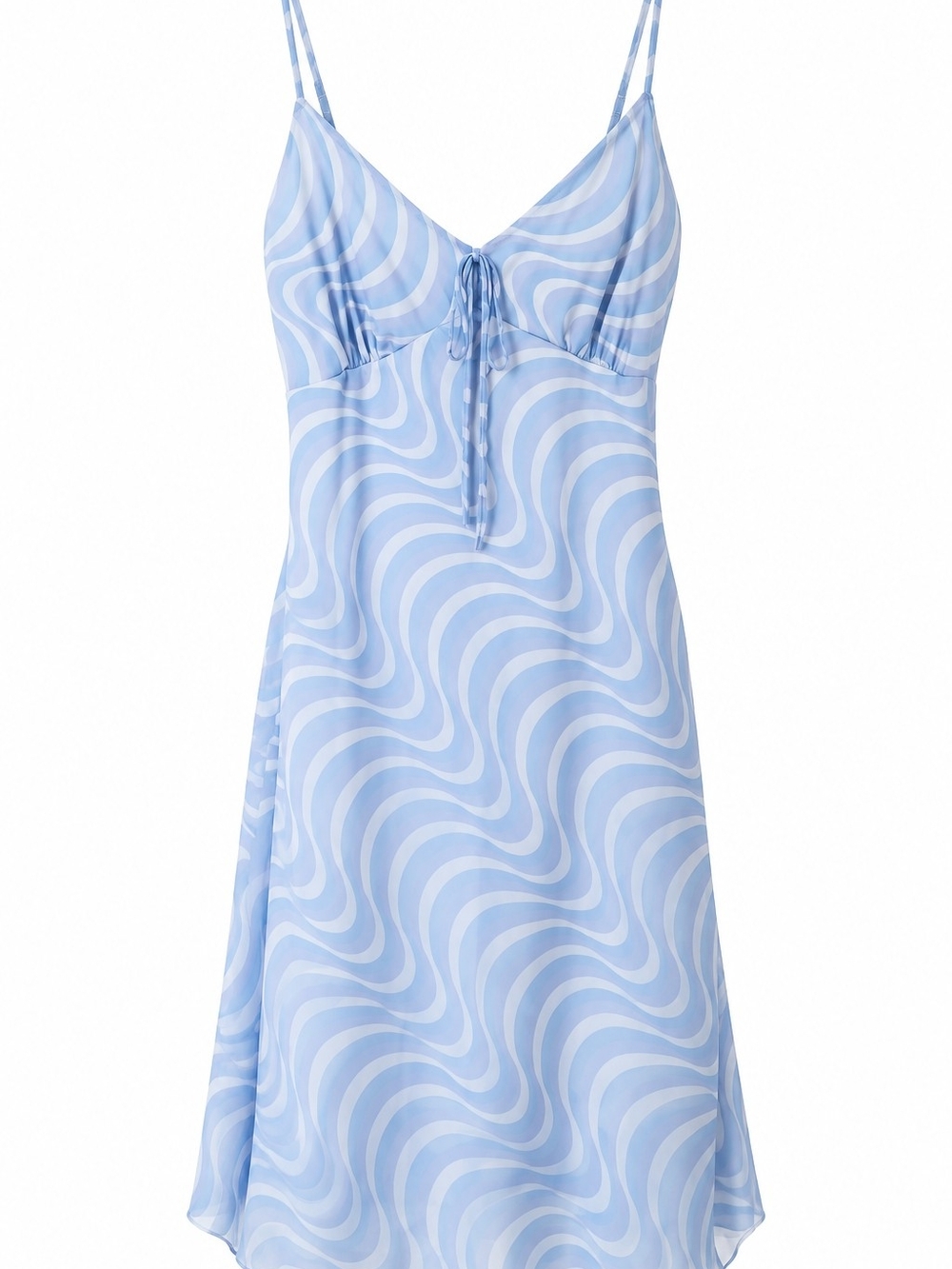Dreamy Blue Swirl Midi Dress Spaghetti Strap Y2K Tie Front Summer Dress 🩵